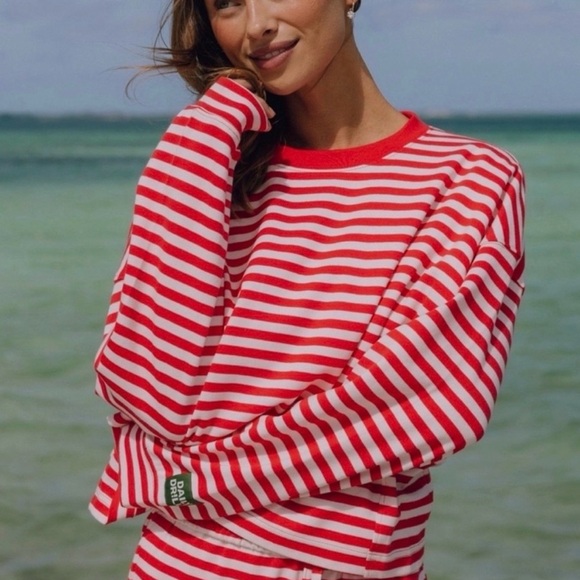 Daily Drills Tops - Daily Drills Red and White Striped Long Sleeve Tee